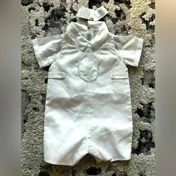 Feltman Bros NWT Outfit Size 3 Months Blue and White Teddy Bear - Picture 1 of 7